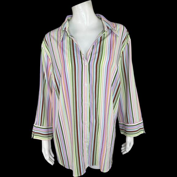 Notations Woman Button Up Shirt Striped Long Sleeve Blouse Plus 2X Multicolor - Picture 1 of 12